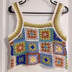 Sepia Hand Knit Crochet Colourful Coastal Sleeveless Summer Cover Up Tank Top